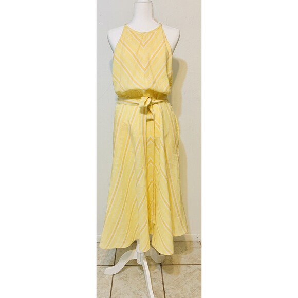 New York & Company Women Size M Linen Blend Halter Maxi Dress Chevron Pattern - Picture 1 of 7
